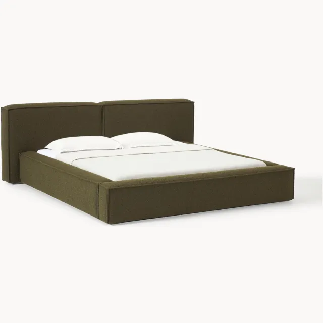 Westwing Collection Gestoffeerd bouclé bed Lennon Groen