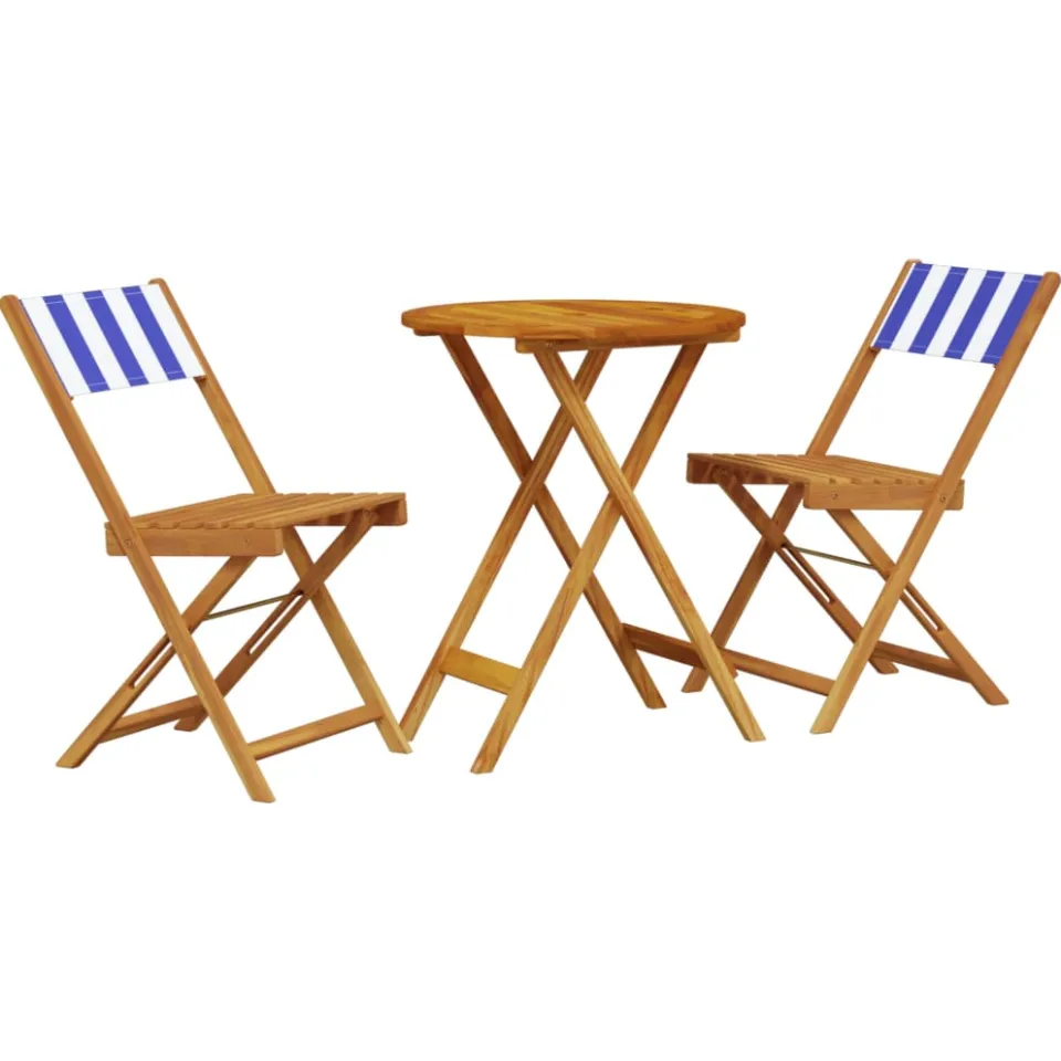 vidaXL 3-delige Bistroset stof en massief hout blauw en wit