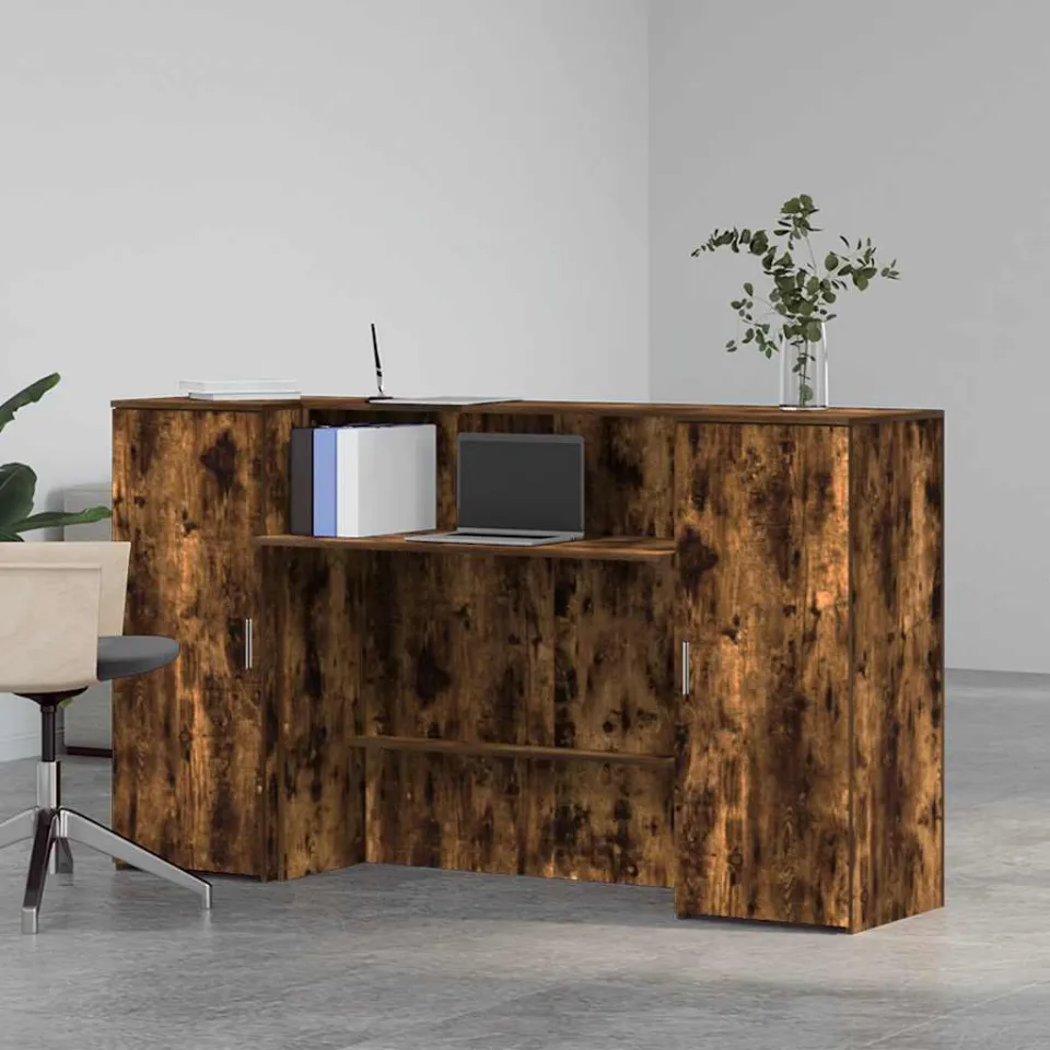 vidaXL Receptiebalie 180x50x103,5 cm bewerkt hout gerookt eikenkleurig, foto 2