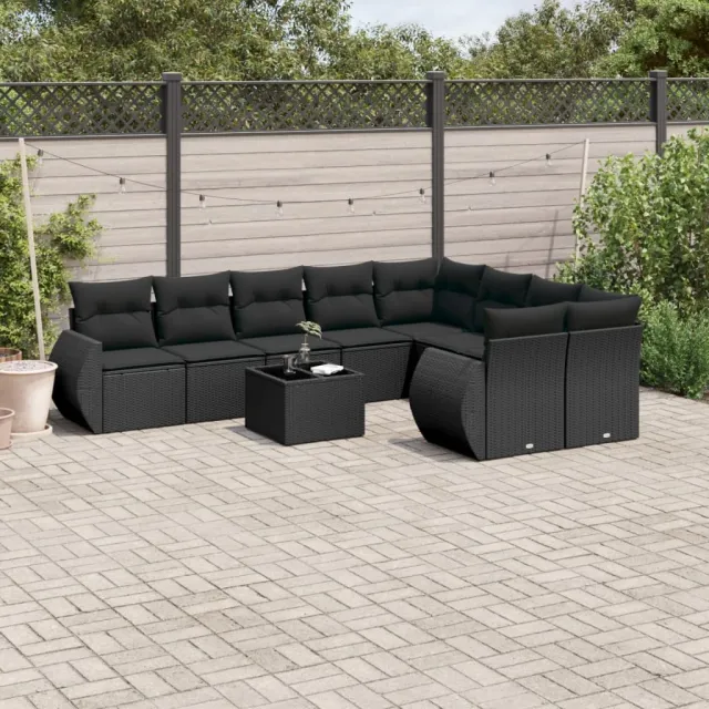 vidaXL 10-delige Loungeset met kussens poly rattan zwart, foto 2