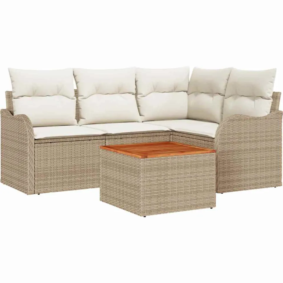 vidaXL Tuinbankenset 5 st Beige en Crème poly rattan