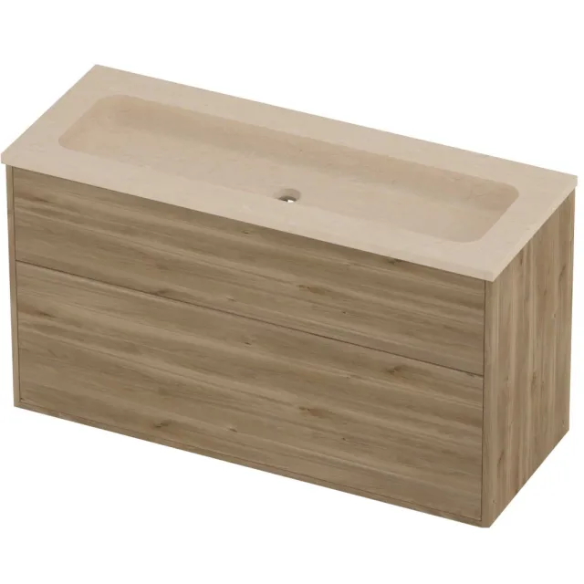 Proline Rollo Badmeubelset Hardsteen Elegant Zonder Gat 120x46x67 cm Sand Stone Cider Oak Eiken