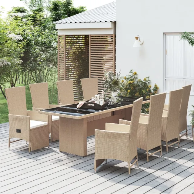 vidaXL 9-delige Tuinset met kussens poly rattan beige, foto 2