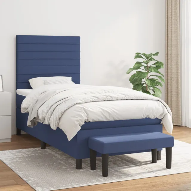 vidaXL Boxspring met matras stof blauw 80x200 cm