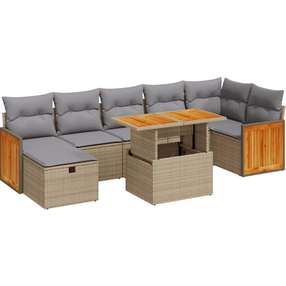 vidaXL 5-delige Loungeset met kussens poly rattan beige, foto 3