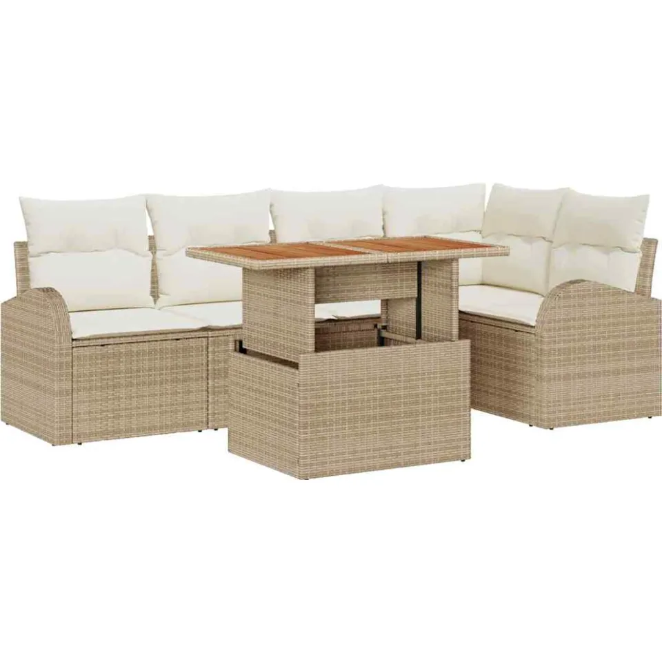 vidaXL Tuin Sofa Set 6 st Beige Poly riet