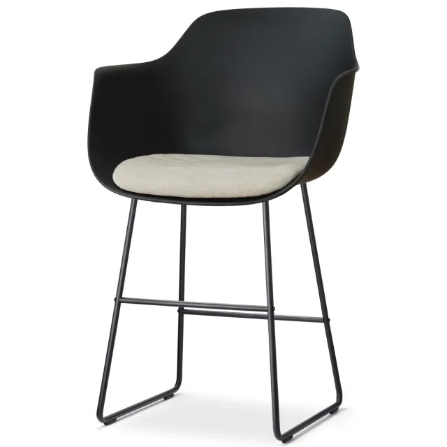 Nolon Nino-Liz barkruk zwart met naturelbeige zitkussen - zwart onderstel - 65 cm