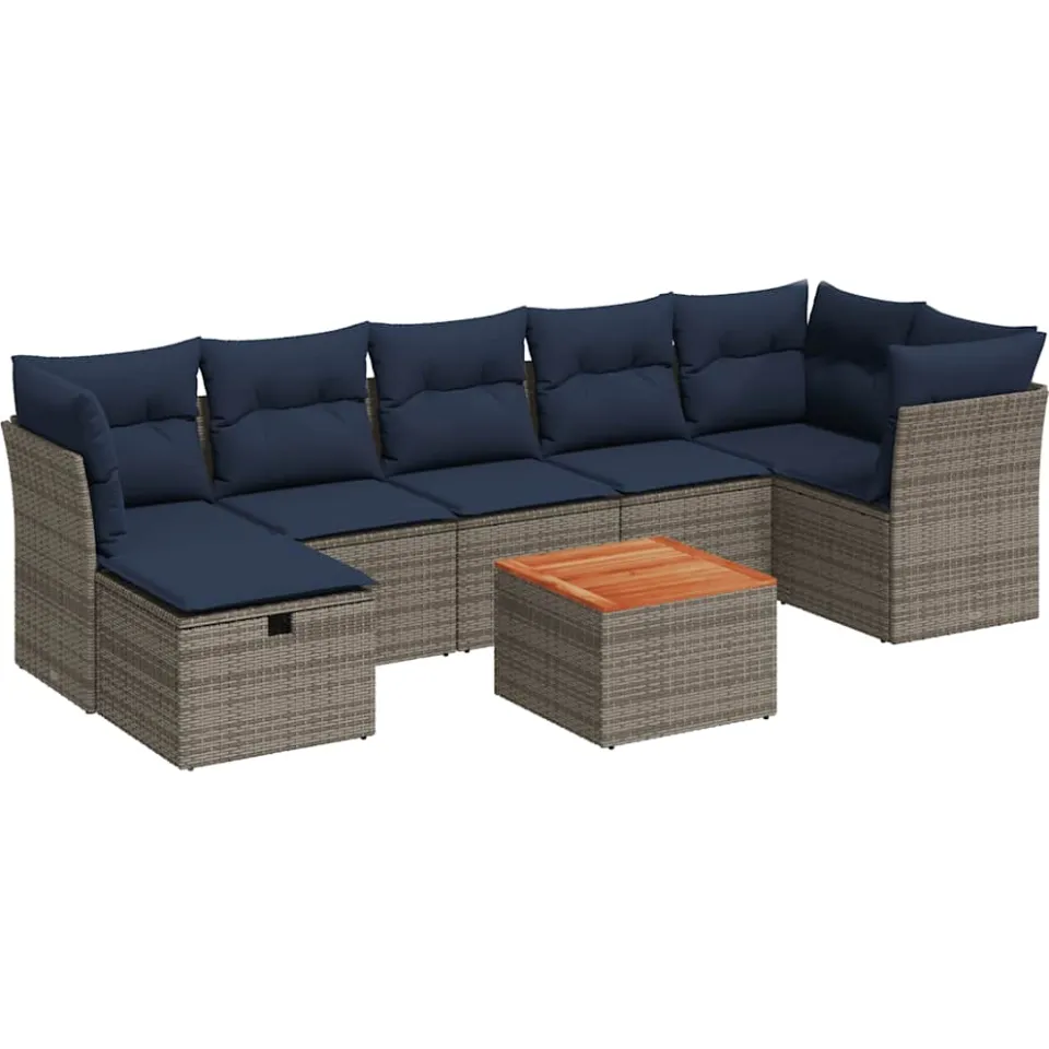 vidaXL 8-delige Loungeset met kussens poly rattan grijs, foto 3