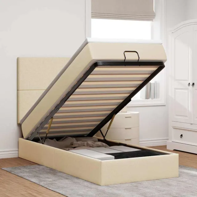 vidaXL Ottoman bed met matras 90x190cm stof crèmekleurig