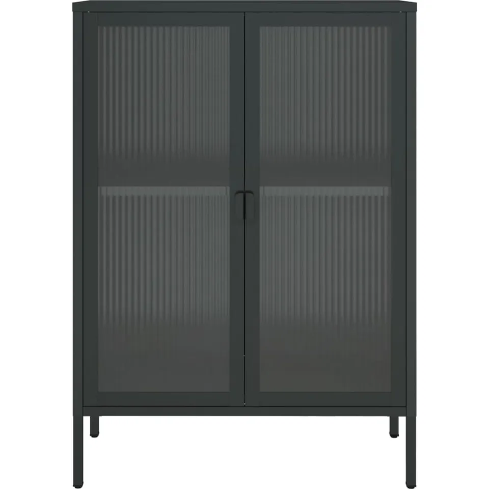 vidaXL Dressoir 75x35x105 cm glas en staal zwart, foto 3