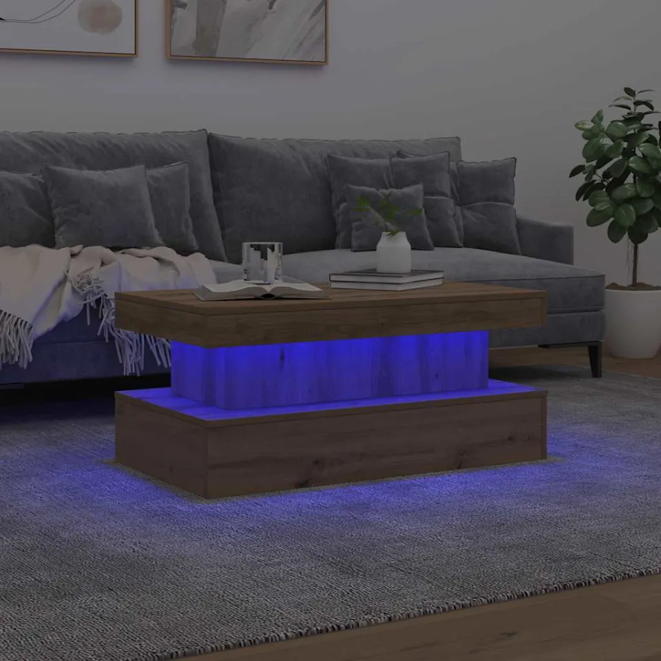 vidaXL Salontafel met LED-verlichting 90x50x40cm artisanaal eikenkleur, foto 2