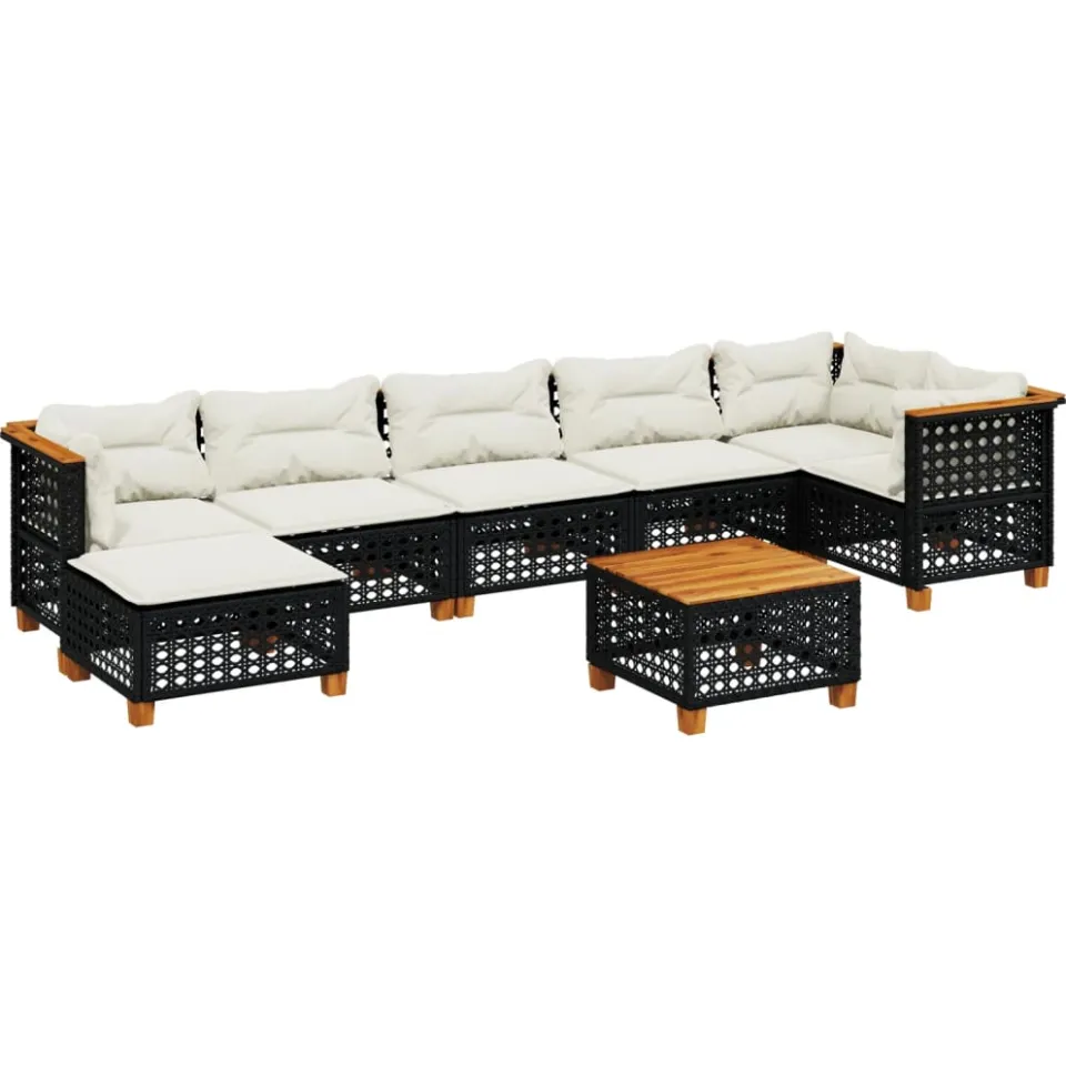 vidaXL 8-delige Loungeset met kussens poly rattan zwart