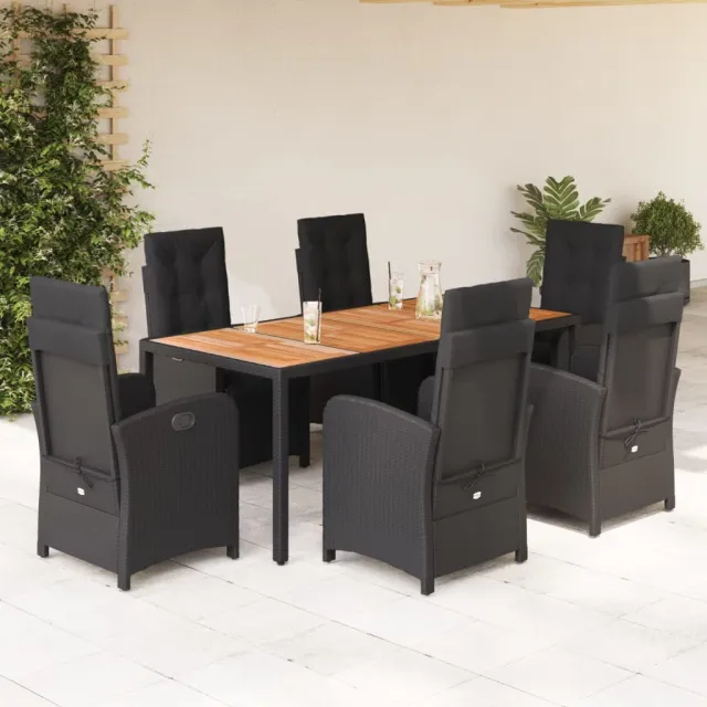 vidaXL 7-delige Tuinset met kussens poly rattan zwart, foto 2