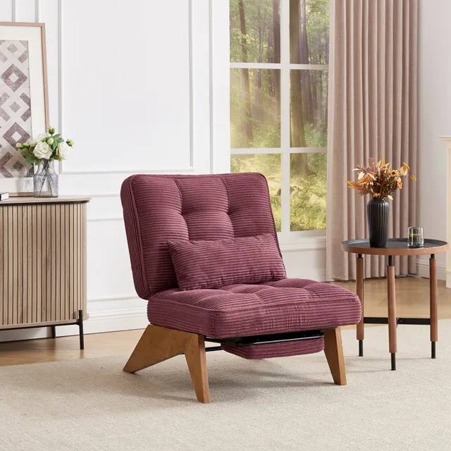 KOMHTOM BLACKCOLORS - Moderne verstelbare loungestoel - zonder rugleuning - van stof - met voetensteun - met lendenkussen - met houten poten - voor de woonkamer - voor de slaapkamer - voor het kantoor Wijnrood