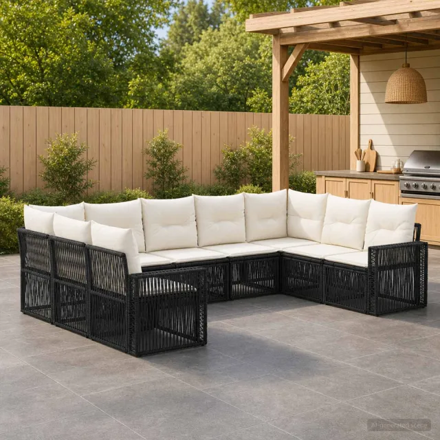 vidaXL Tuinbankenset 9 st 9-zits Zwart en Cream Wit poly rattan, foto 2