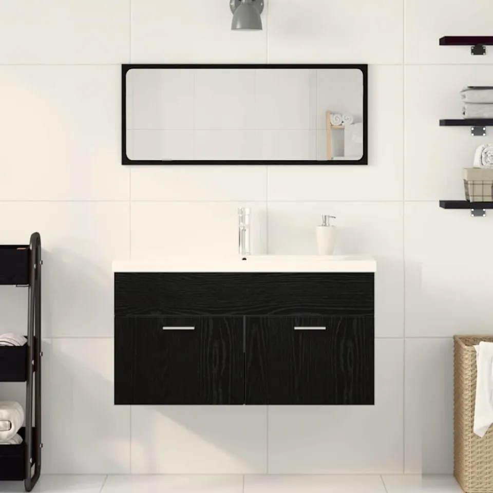 vidaXL Badkamermeubelset 3 st Zwart Eiken Bewerkt hout, foto 3