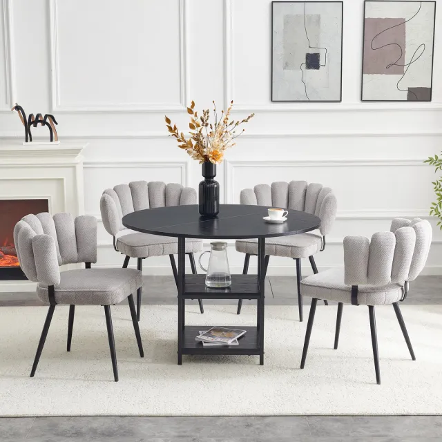 MODENUIT Eetkamerset 4-persoons - Ronde Tafel 107 cm met 2 Opbergplanken - Voor Eetkamer - MDF - Zwart Grijs Zwart, Grijs