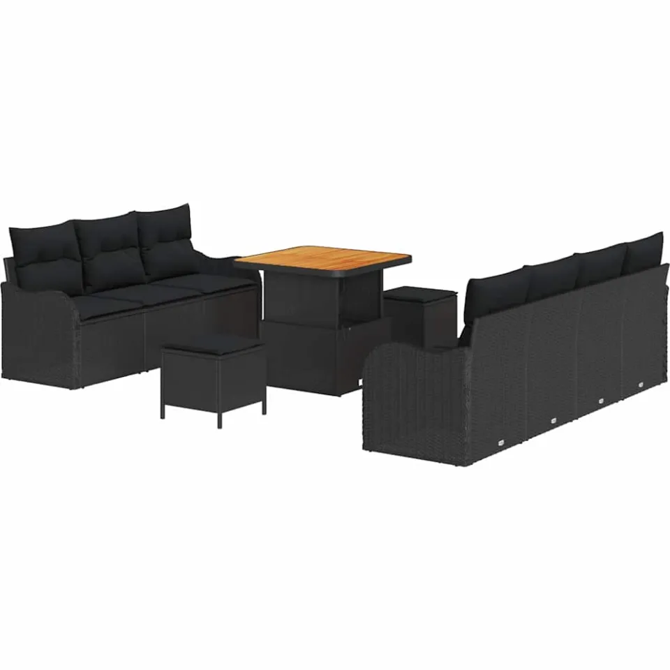vidaXL Tuinbankenset 10 st Zwart poly rattan