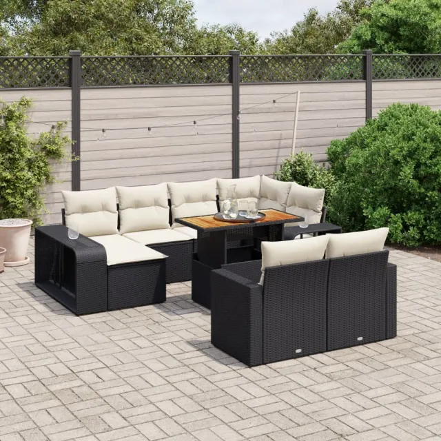 vidaXL 11-delige Loungeset met kussens poly rattan zwart, foto 2