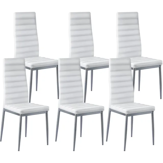 Vevor Moderne Eetkamerstoel, 6 Stuks, Elegante Gestoffeerde Leren Stoel (Draagvermogen 136kg) voor Eettafels, Ruimtebesparende Keukentafelstoel met Dikke Kussens en Metalen Poten, Witte Cafetariastoel
