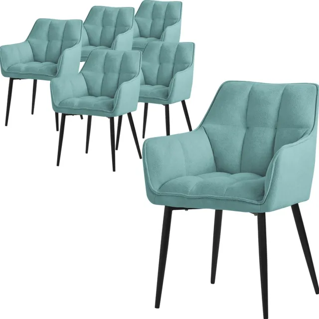 ml-design eetkamerstoelen set van 6 in badstof, petrol, keukenstoel met dikke gestoffeerde zitting & metalen poten, woonkamerstoel met rugleuning en armleuningen, ergonomische loungestoel