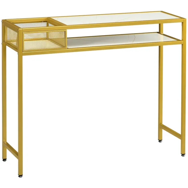 Homcom Smalle Consoletafel - Bijzettafel - Bijzettafels - Bijzettafeltjes Woonkamer - Bijzettafel Bank - Entree Tafel - Tafel - Tafeltje - Side Table - Sidetable Goud Met Wit