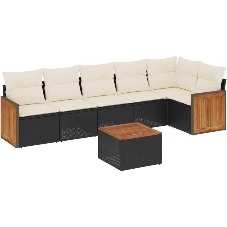 vidaXL 7-delige Loungeset met kussens poly rattan zwart