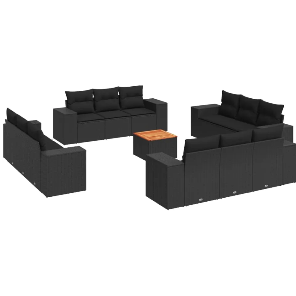 vidaXL 13-delige Loungeset met kussens poly rattan zwart, foto 3