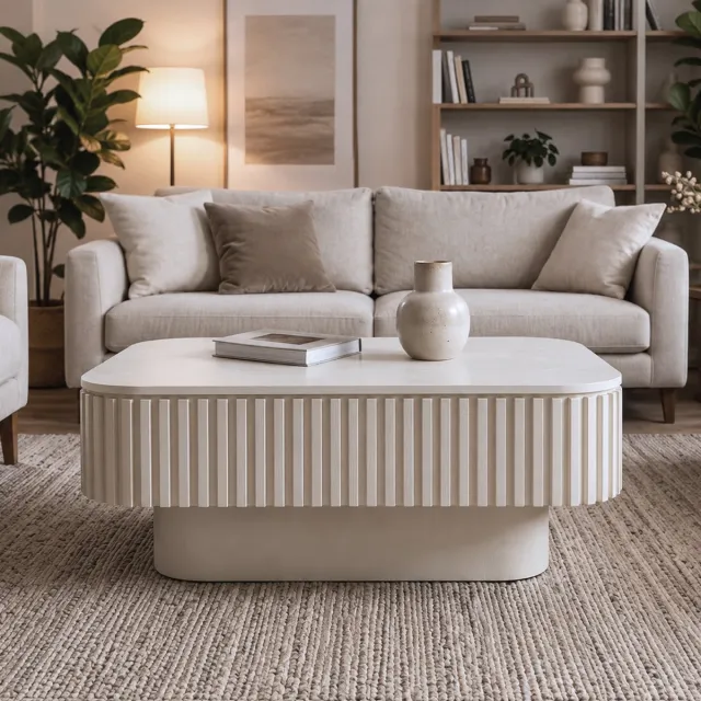 MODFU Salontafel - Verborgen Opbergruimte - Modern - MDF - Crème - 98 X 60 X 35 Cm