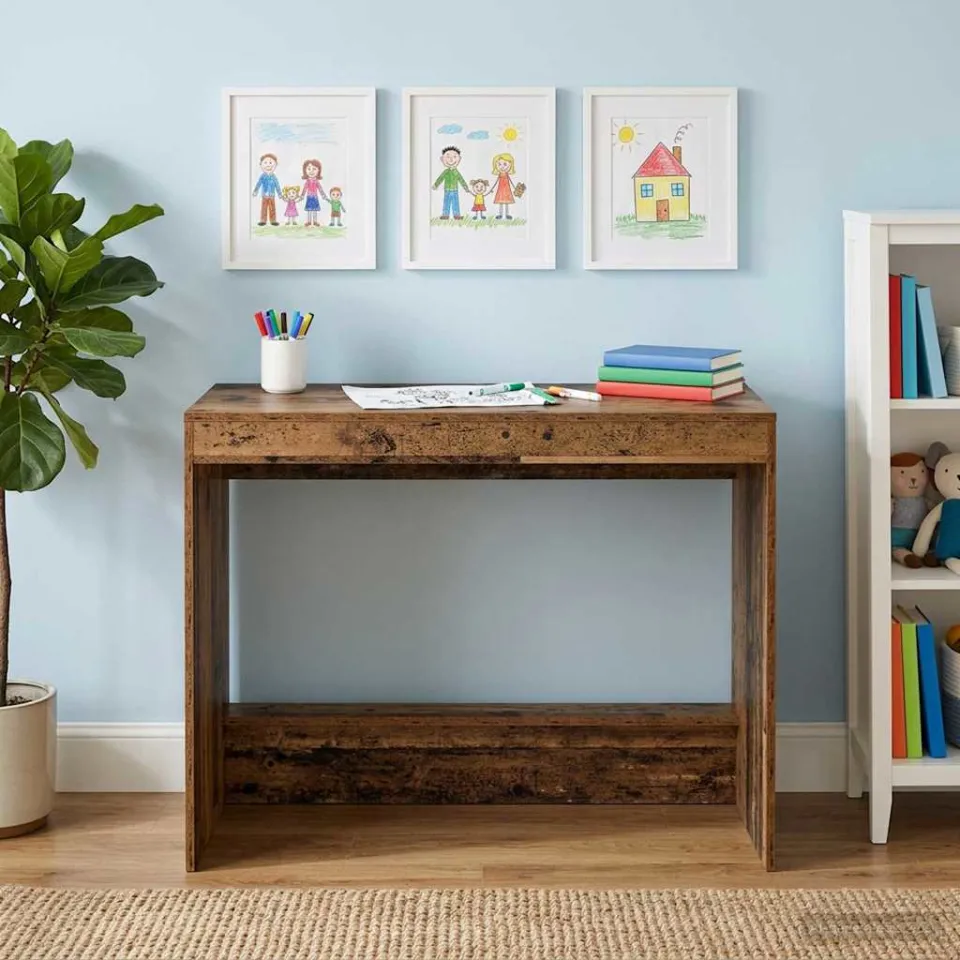 vidaXL Bed Bureau Oud hout Bewerkt hout 100 x 45 x 75 cm bruin, foto 4