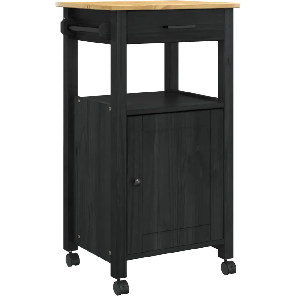 vidaXL Keuken Trolley MONZA Zwart 48 x 40 x 88,5 cm Massief Vurenhout