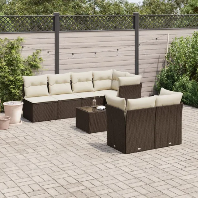 vidaXL 8-delige Loungeset met kussens poly rattan bruin, foto 2