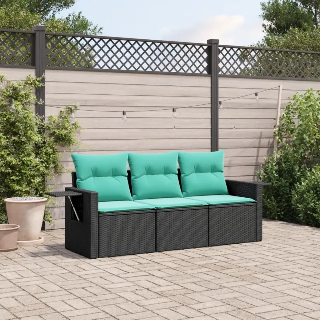 vidaXL 3-delige tuinbankset met kussens van zwart polyrotan, foto 2