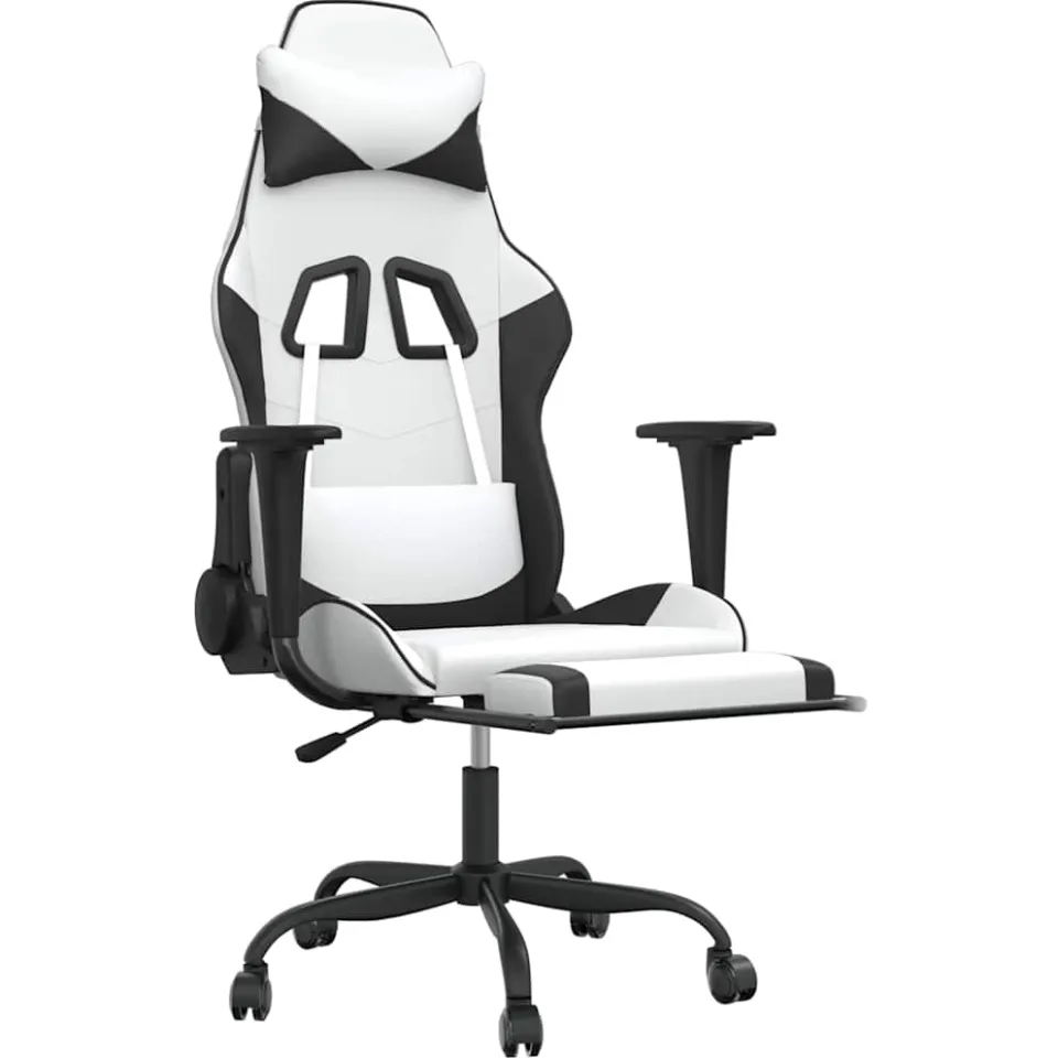 vidaXL Massage gamestoel met voetensteun kunstleer zwart en wit