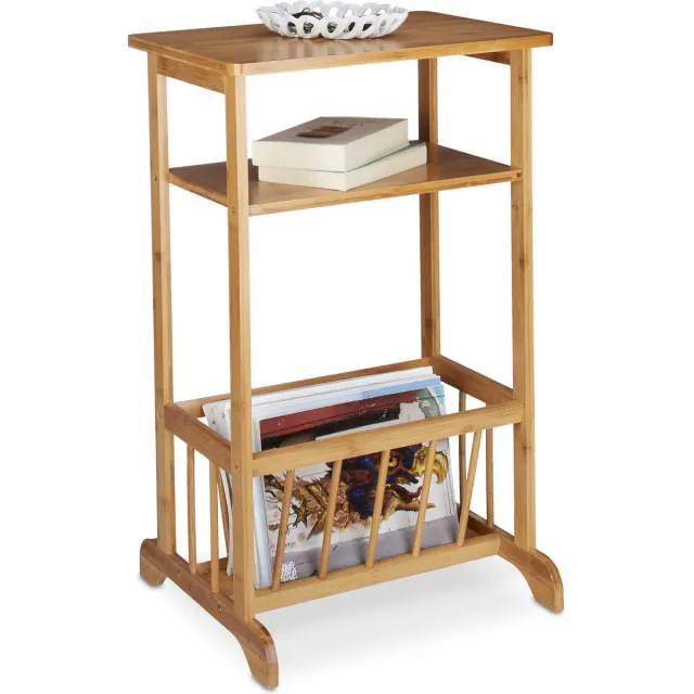 Relaxdays bijzettafel met lectuurbak - bamboe - 71,5 x 44,5 x 37 cm - 2 etages lichtbruin