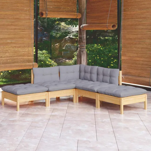 vidaXL 5-delige Loungeset met grijze kussens grenenhout grijs, foto 2