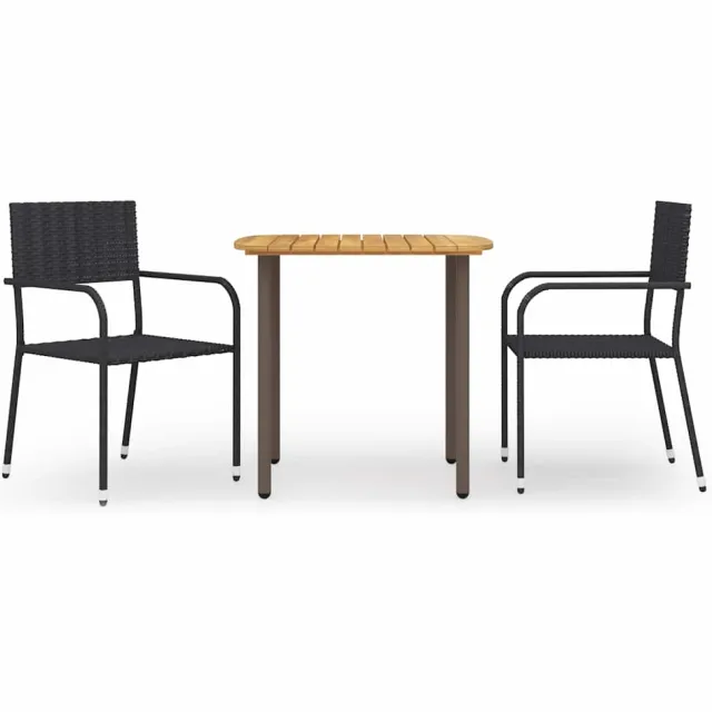 vidaXL 3-delige Tuinset poly rattan zwart