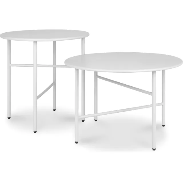 bomoe Finn Set van 2 Ronde Bijzettafels Metaal Wit Krasbestendig Tafelblad 44cm & 53cm Stabiel, Lichtgewicht Salontafel voor Binnen & Buiten