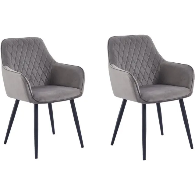Swiss Homess Swiss Homes® | Luxe Vento Eetkamerstoelen | Space Gray (Grijs) - Set van 2 | Met armleuning - Fluweel - Velvet stoel - Eetkamerstoel - Kuipstoel - Industriële - Woonkamerstoelen | Nieuw Collectie!