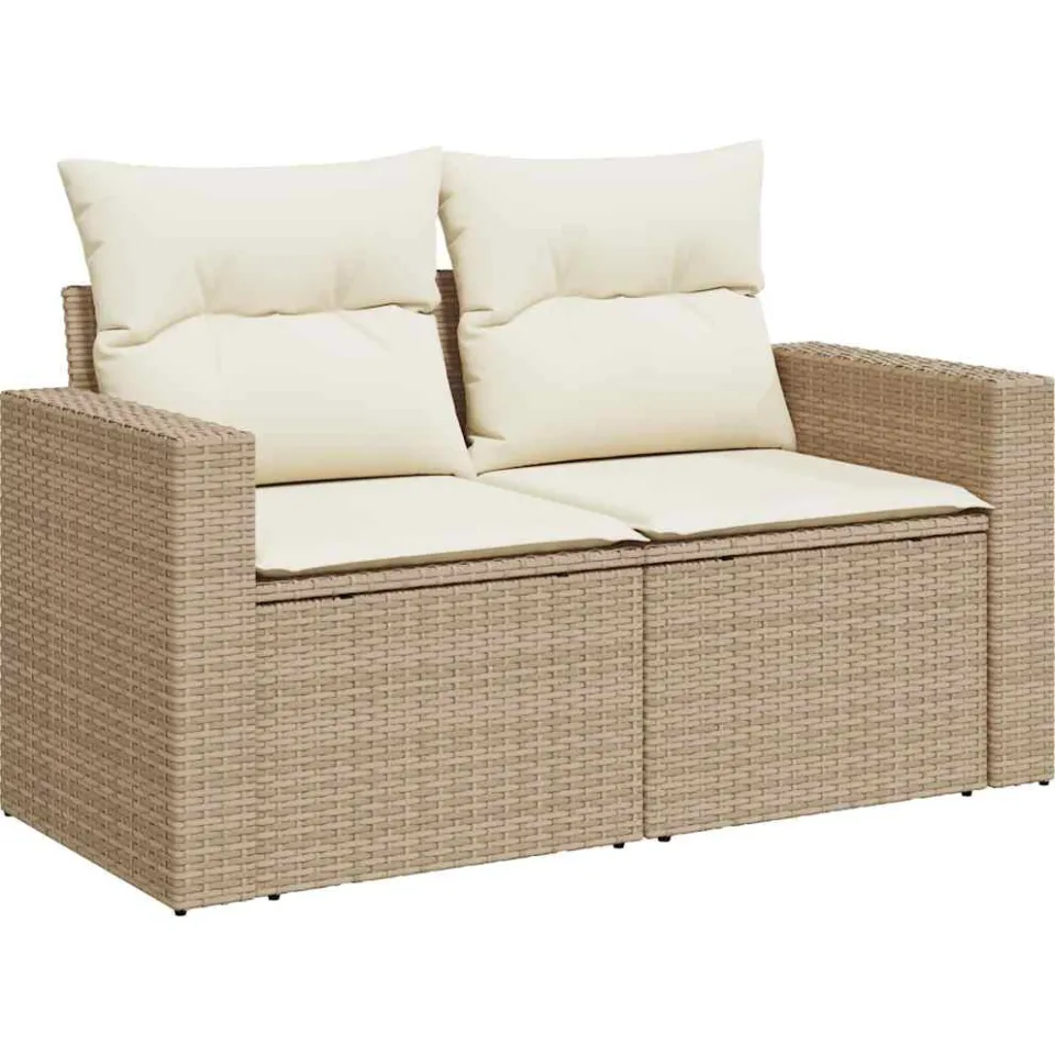vidaXL 6-delige Loungeset met kussens poly rattan beige, foto 4