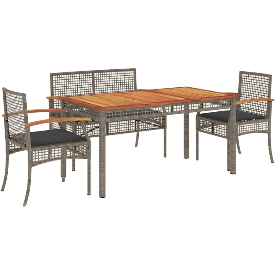 vidaXL 4-delige Tuinset met kussens poly rattan grijs, foto 3