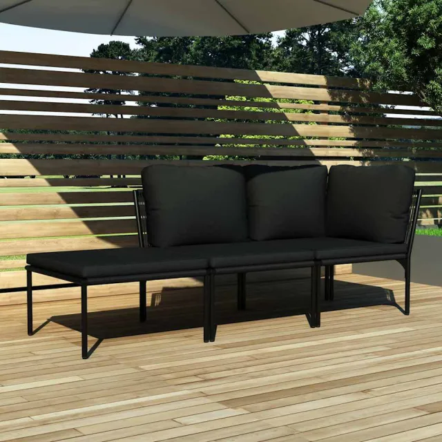 vidaXL 3-delige Loungeset met kussens PVC zwart, foto 2