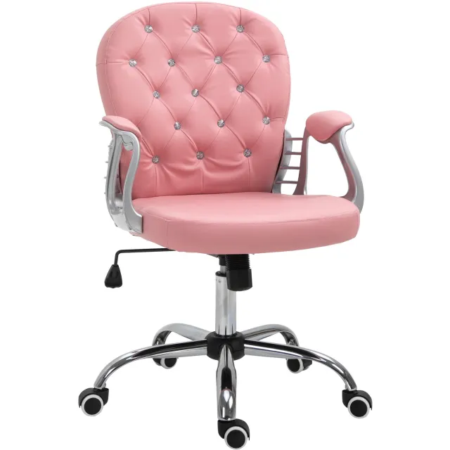 Vinona Bureaustoel - In hoogte verstelbaar - Met armleuningen en knoopdetails - Kunstleer - 59,5 x 60,5 x 93-103 cm - Roze