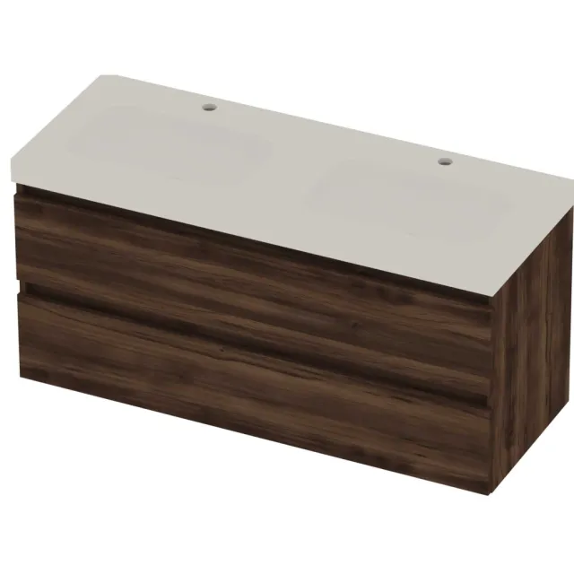 Basic-Line Moby 46 Badmeubelset Polystone 120x46x58 cm M46MWEBA120D2 Barista Oak Mat Wit