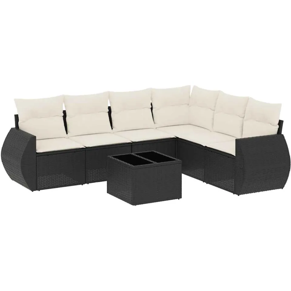vidaXL 7-delige Loungeset met kussens poly rattan zwart, foto 4