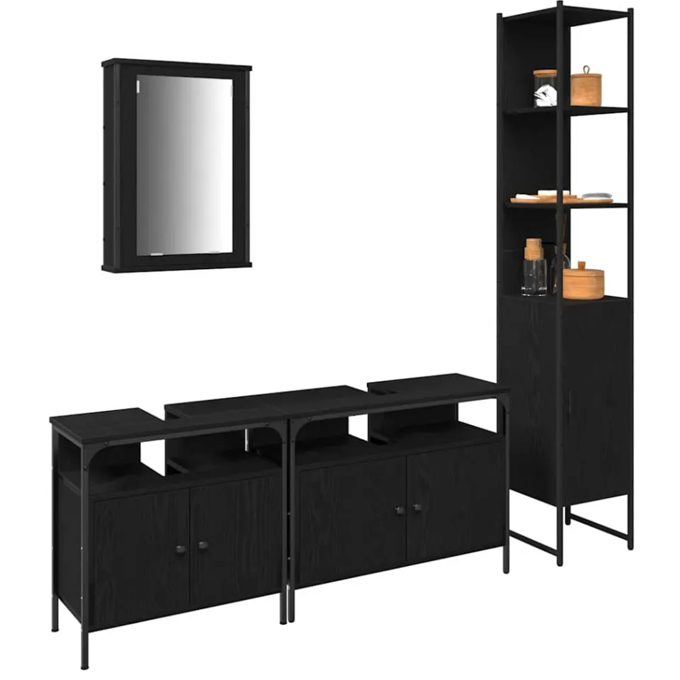 vidaXL Badkamermeubelset 4 st Zwart Eiken 33 x 33 x 185,5 cm