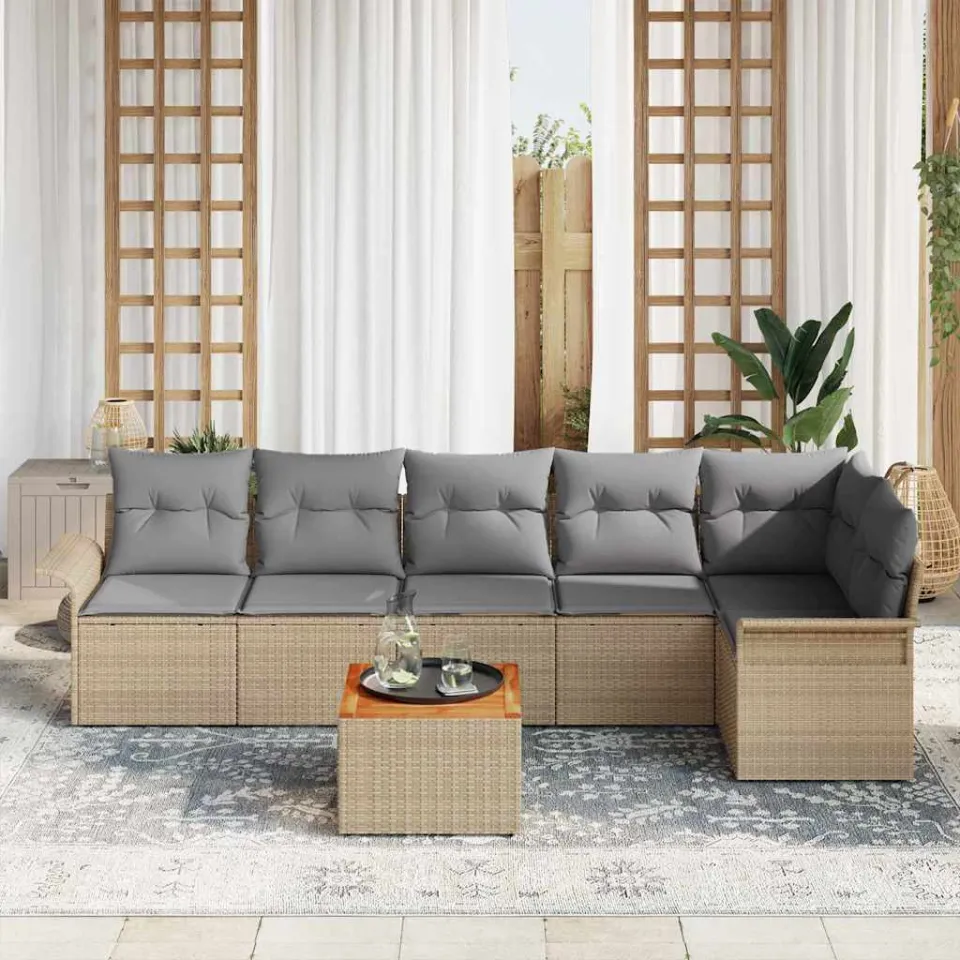 vidaXL Tuinbankenset 7 st Beige poly rattan, foto 3