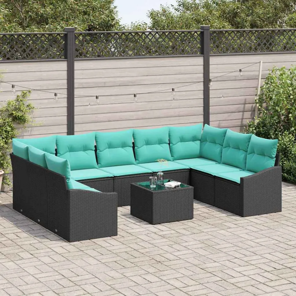 vidaXL Bankstel 10 st Zwart poly rattan, foto 3