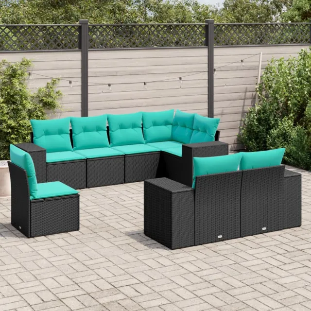 vidaXL 8-delige tuinbankset met kussens, zwart polyrotan, foto 2