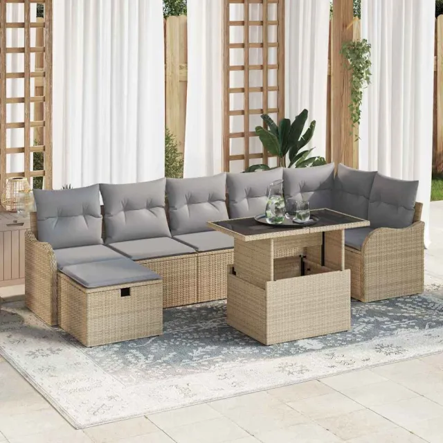 vidaXL Tuinbankenset 8 st Beige poly rattan